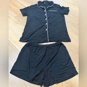 Women's Black Sleepwear Set with Black Shorts and Black Button Up Top